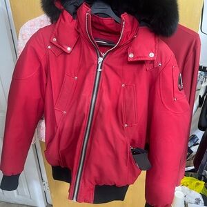 Moose Knuckles Red Embroidered Down Jacket